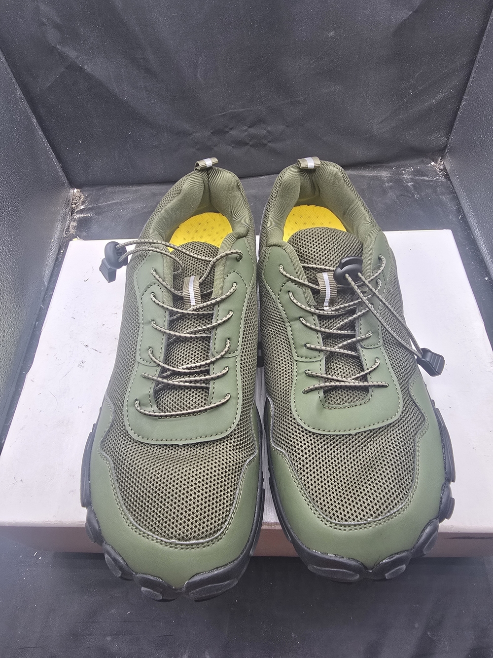 Men's Olive Green Mesh Athletic Sneakers with Yellow Insole